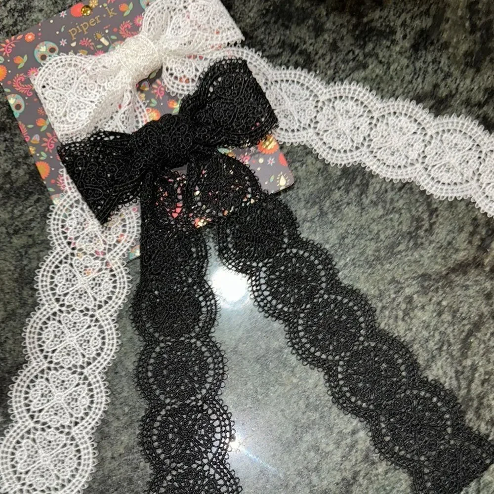 Piper Black and White Lace Hair Bows - Picture 4 of 5